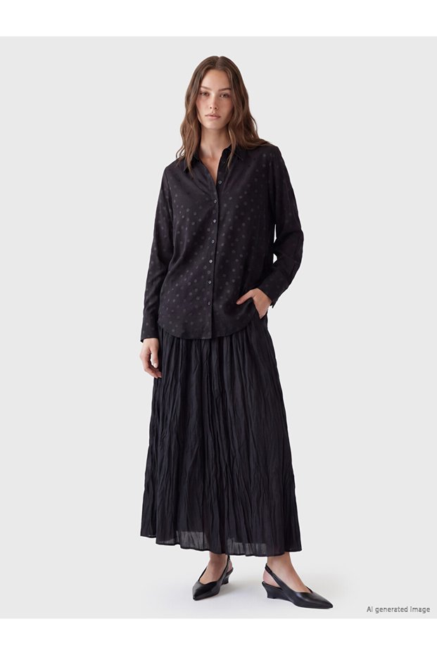 Vizyon New Season Black Polka Dot Satin Women's Shirt Tunic