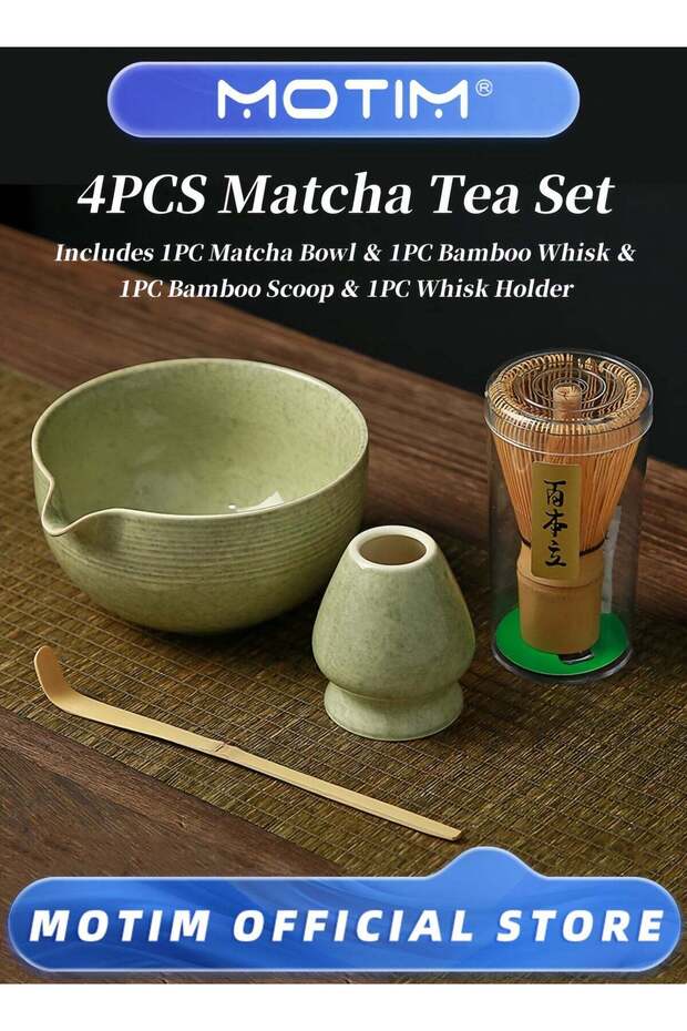 Matcha Tea Set Matcha Whisk and Bowl Matcha Scoop Matcha Whisk Stand (Chasen Holder) 4pc Perfect Matcha Kit for Matcha Tea Ceremony