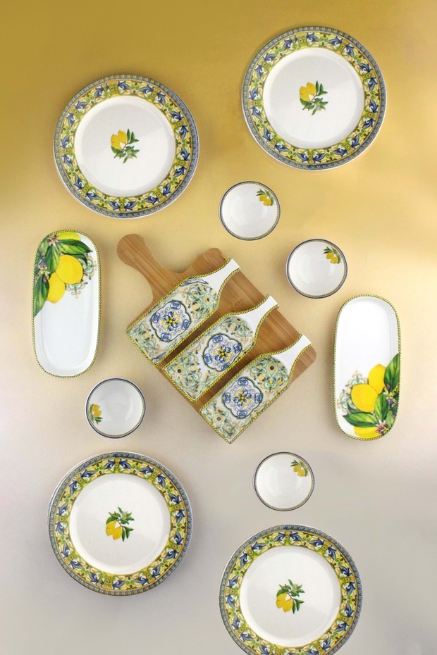 Capri Lemon 4 Person 14 Piece Porcelain Breakfast Set