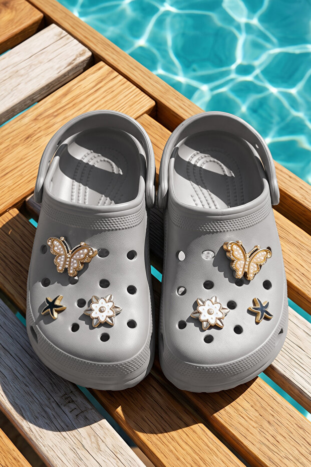 Girl's Top Sticker Detail Sabo Sandals Slippers 0129 Gray