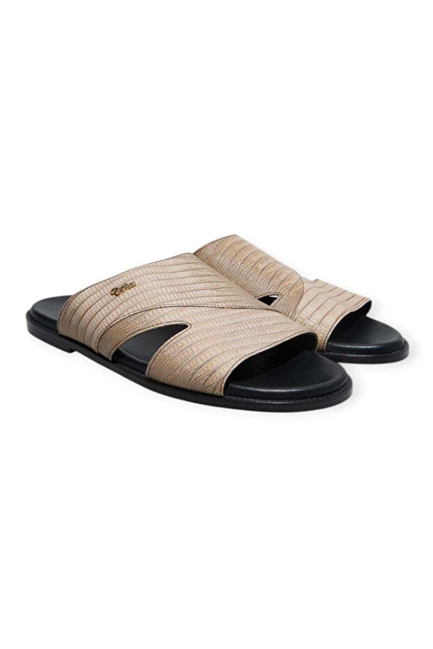 Mink Color Genuine Leather Men's Slippers