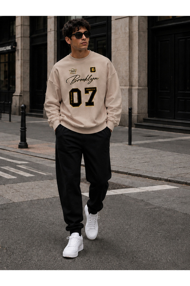Unisex Newyork 07 Printed Crew Neck Oversize Bottom-Top Tracksuit Set