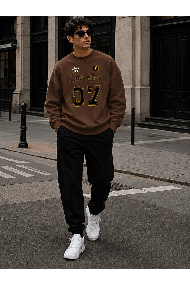 Unisex Newyork 07 Printed Crew Neck Oversize Bottom-Top Tracksuit Set