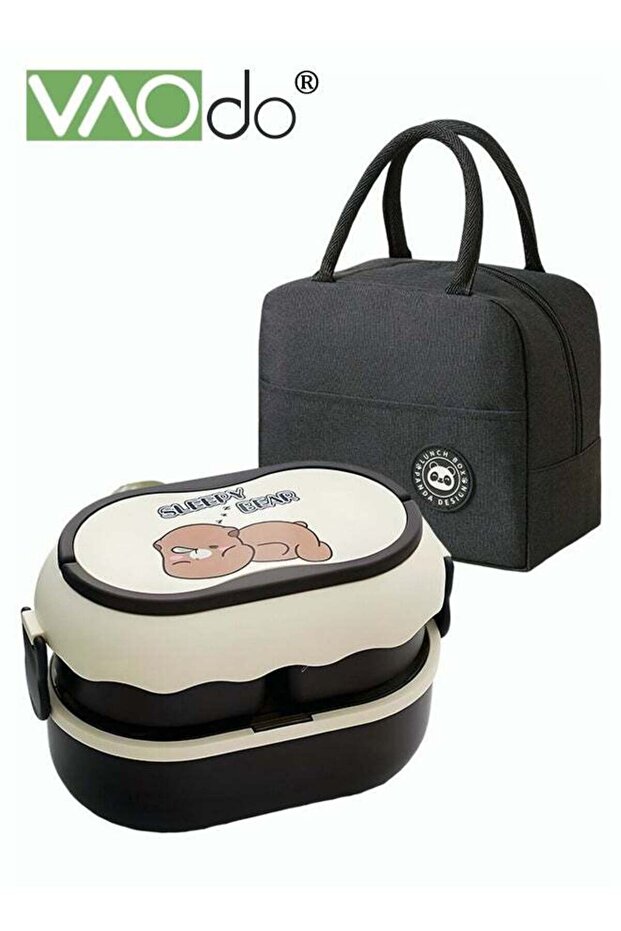 Double Layer Lunch Box Detachable Large Capacity Microwaveable Lunch Box With Cutlery And Lunch Bag