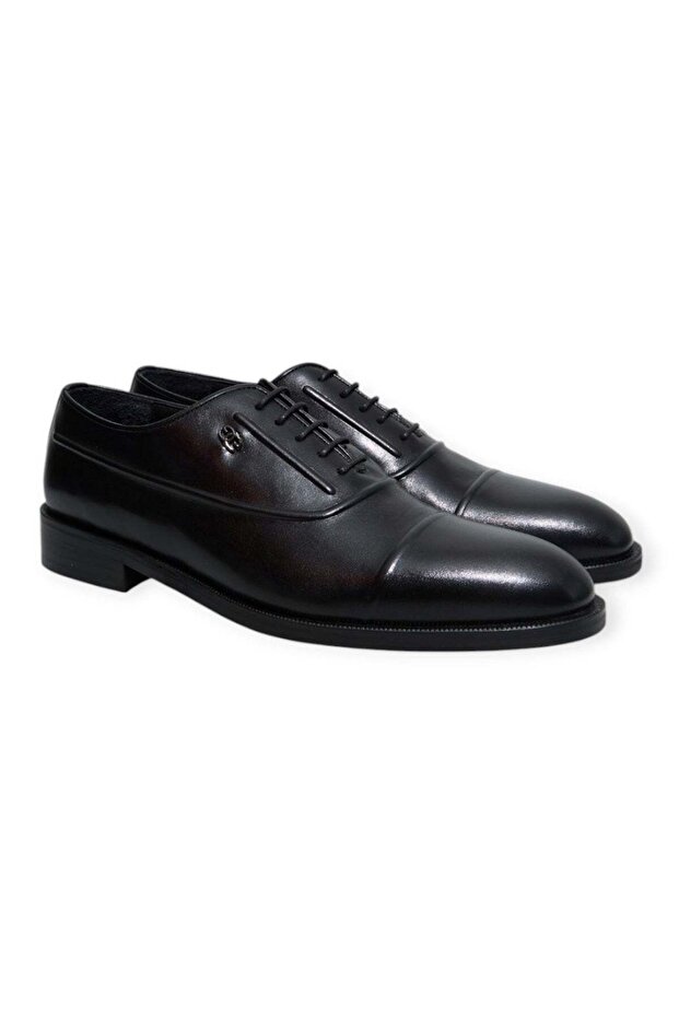 Black Color Lace-Up Genuine Leather Men's Shoes