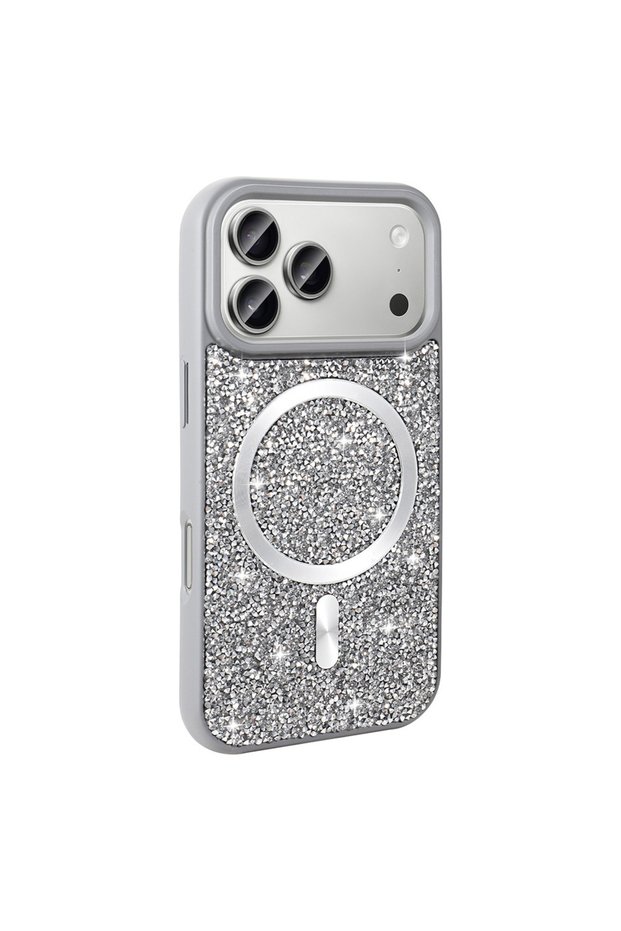 iPhone 17 Pro Max Case with Glitter Diamonds and Magsafe Camera Raised Silicone Frame