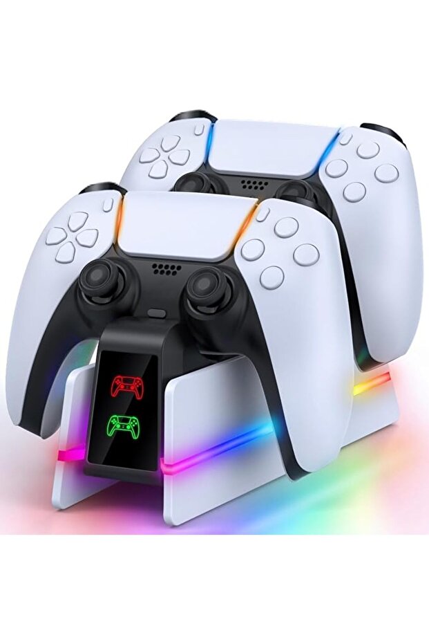 شاحن من يسماكس بتقنية USB، قاعدة شحن لذراع تحكم بلاي ستيشن 5 مع 9 أضواء RGB، متوافق مع PC
