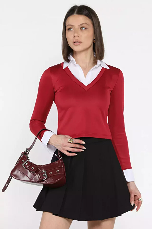 Women's Shirt with Garnish Crop Blouse