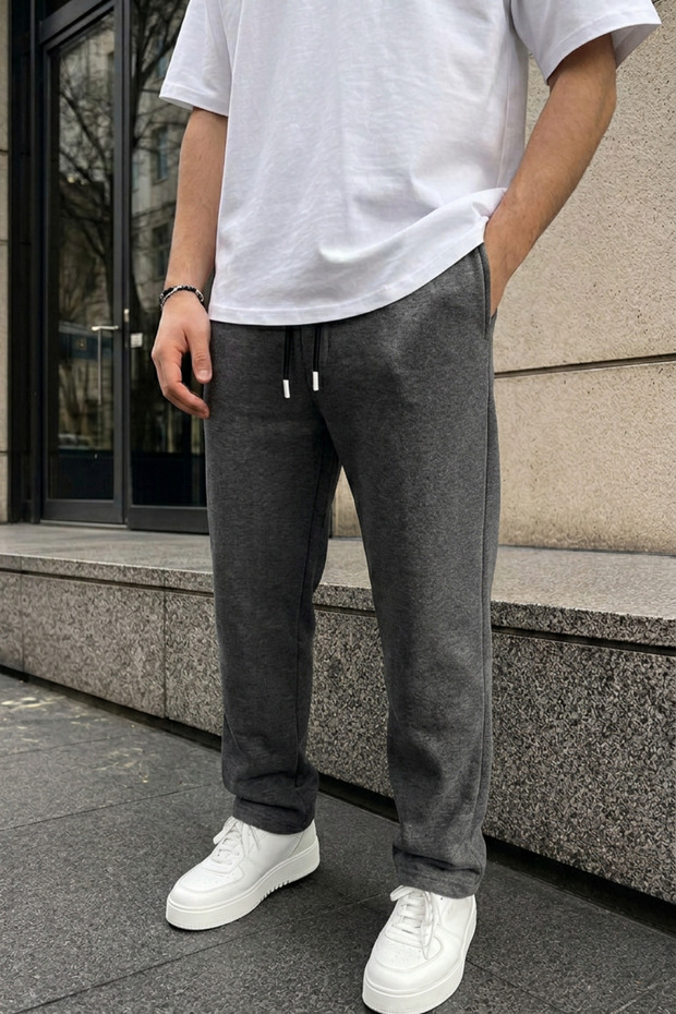 Men's Baggy Fit Fleece Lined Comfortable Cut Sweatpants with Side Pockets