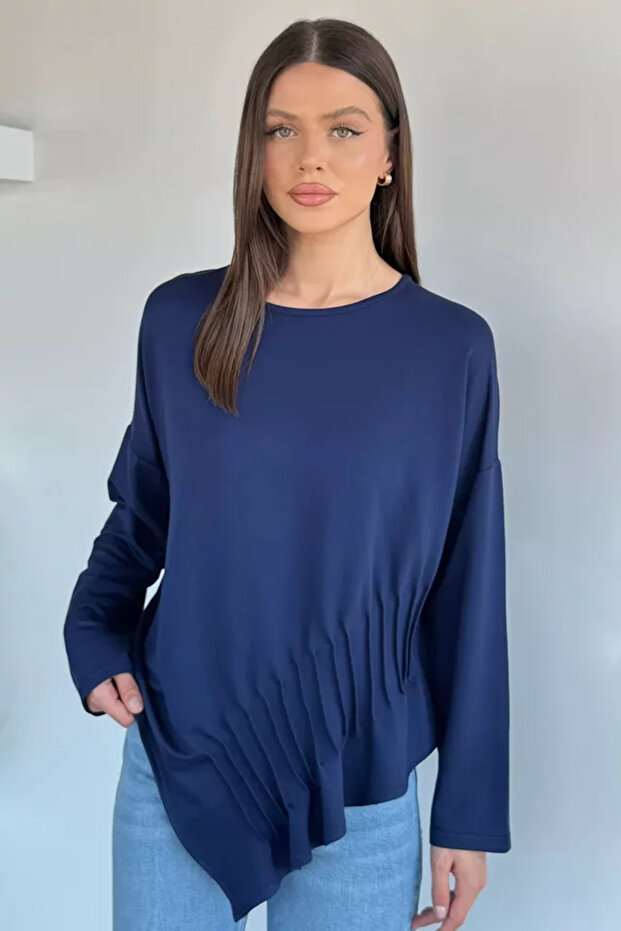 Gülseli Women's Pleated Asymmetrical Cut Blouse