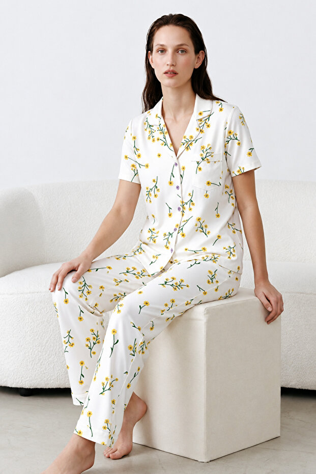 Regular V-Neck Casual Multi-Color Pajama Set