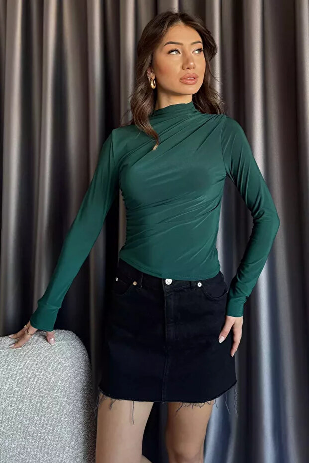 Women's Waist and Shoulder Draped Blouse