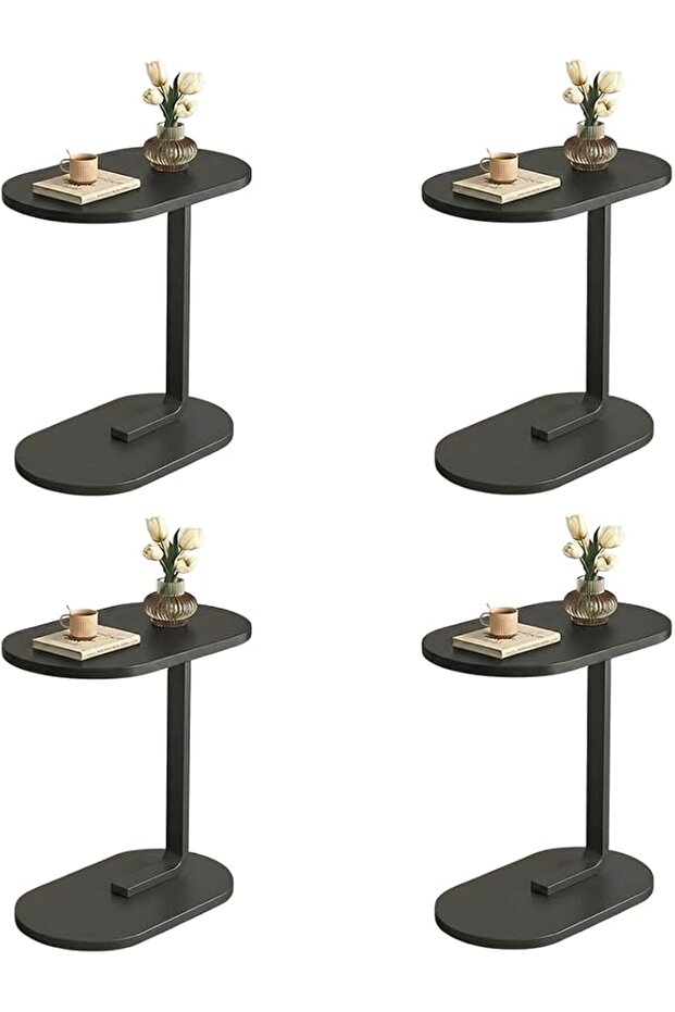 Taimi End Table, Wood and Metal, C-Shaped, Space-Saving, Multifunctional, Easy-Clean, Multifunctional, B