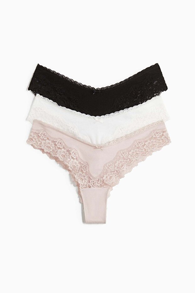 3-pack cotton and lace Brazilian briefs