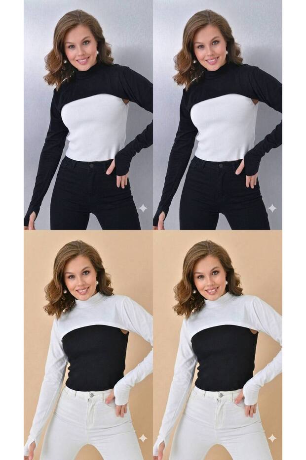 4 Pcs Fingered Hijab Neck Collar | Yakali Long Sleeve Sleeved Body Blouse Bolero Casual Design