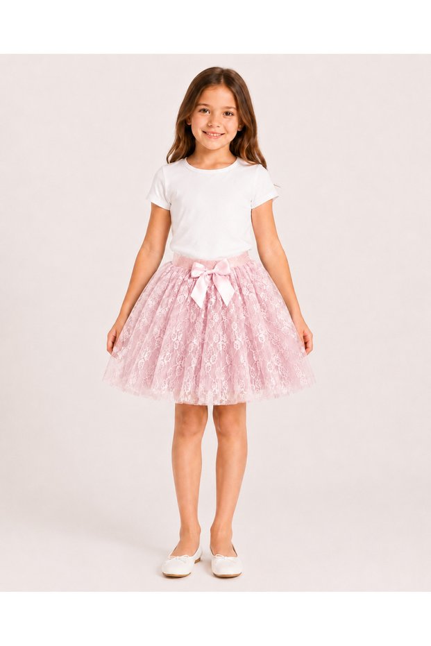 Girl's Lace Tulle Bow Evening Dress Skirt 7/8/9/10 Years Old