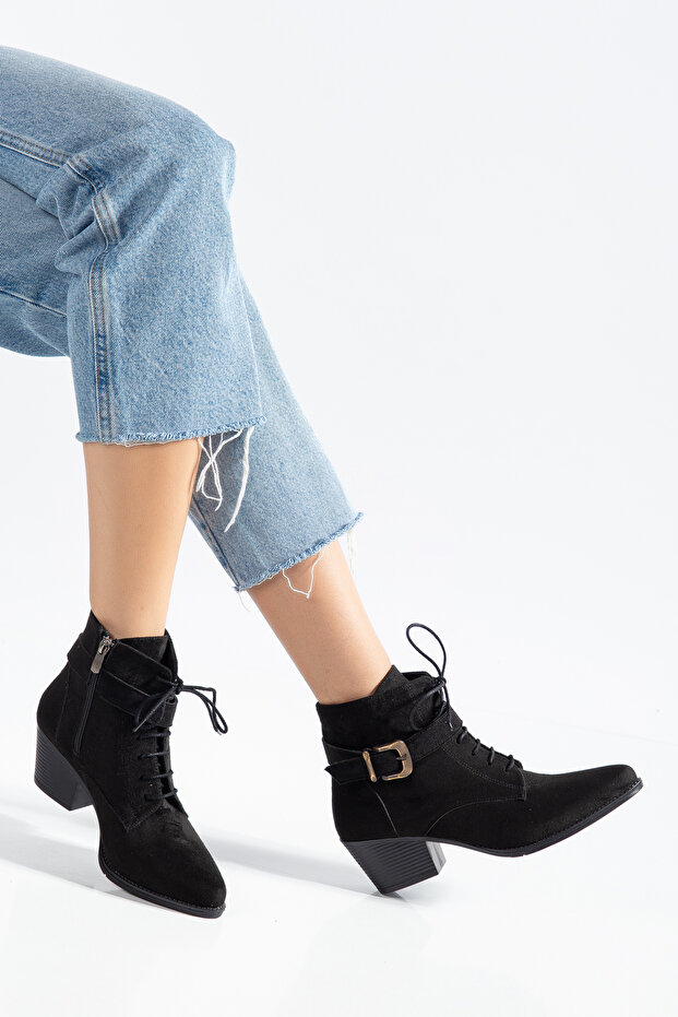 Women's Western Cowboy Lace-Up Buckle Zipper Thick Heeled Boots