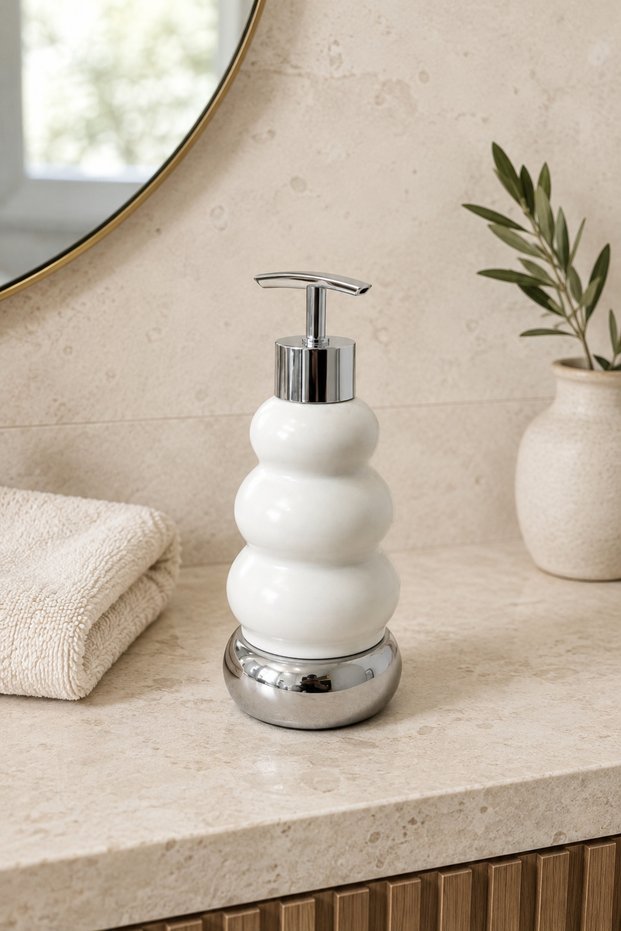 Trio Decorative Premium 3-Outlet Liquid Soap Dispenser 300 ml – Pastel Green Bathroom and Kitchen Soap Dispenser with Chrome Appearance Pump - 18.5 cm X 7 cm