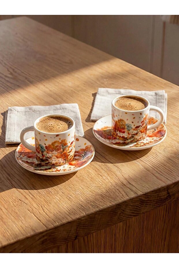 Mixed Autumn Themed Porcelain Coffee Cup Set for 2 People (W6)