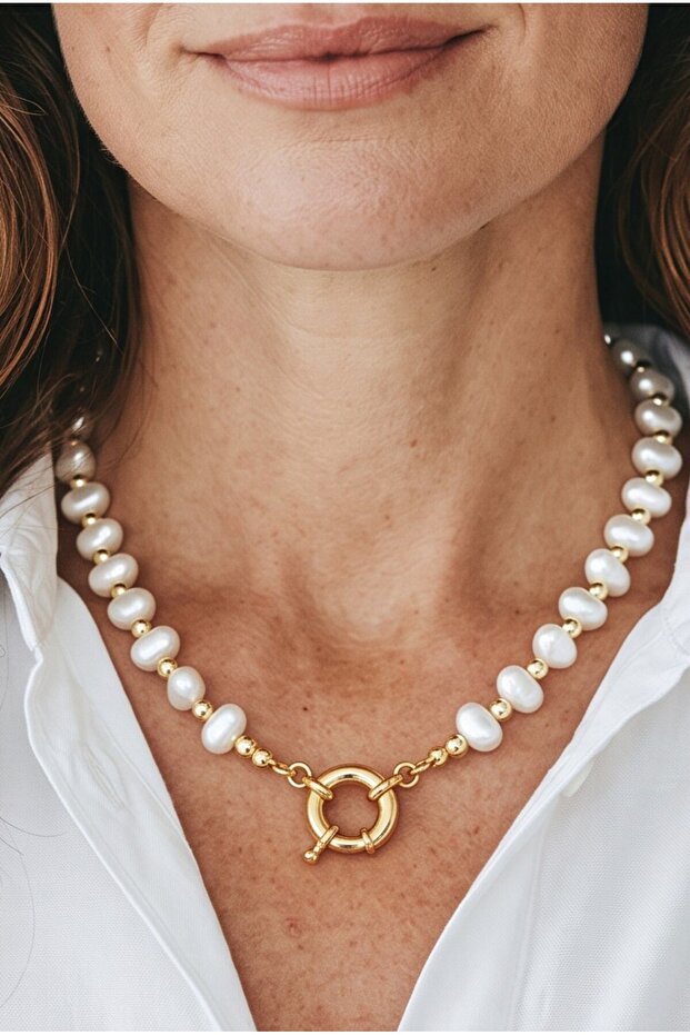 Pearl Necklace Women's Baroque Lock Model