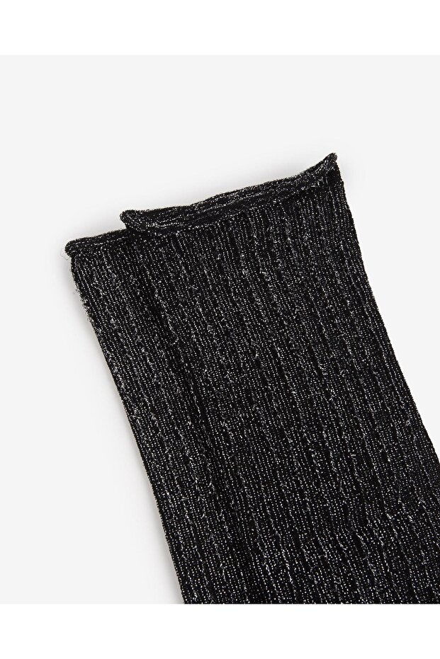 Women's Roll Top Elasticless Glittery Socks Black