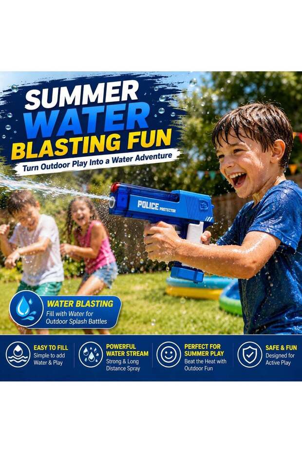 2-in-1 Police Toy Gun Blaster for Kids, Foam Dart Blaster with 10 Soft Foam Darts, Water Blaster Toy for Outdoor Play, Pretend Play Shooting Toy for Boys & Girls