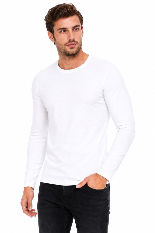 Yildiz Çamaşir Men's Lycra Crew Neck Long Sleeve Basic T-Shirt