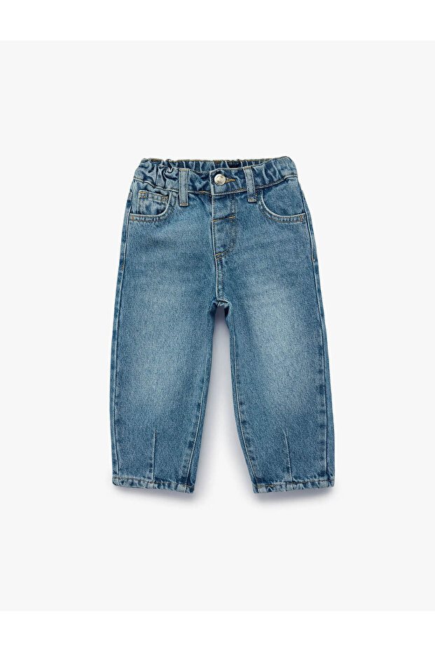 Cotton Loose Fit Balloon Form Indigo Baby Girl Jean Pants 7Wmg40007Ad