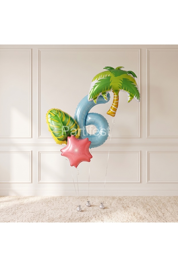 Tropical Palm Leaf Age Balloon Set Birthday Party Decoration with 6 Age Number Balloons