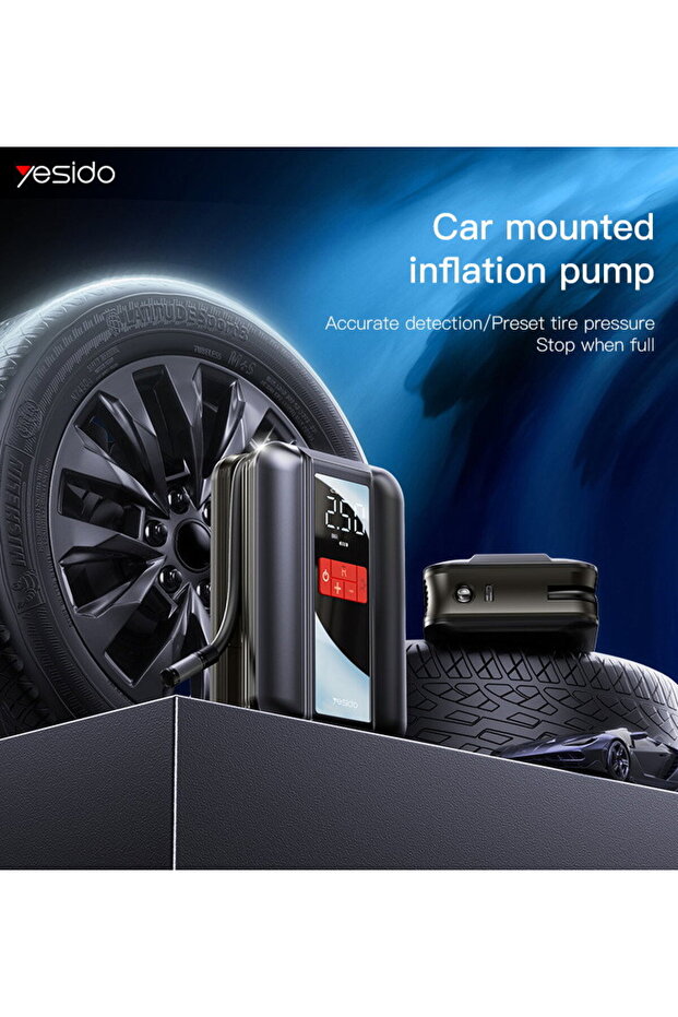 VC04 Portable Wireless Tire Inflator – 4000mAh Cordless Car Air Pump with LCD Display & Auto-Stop (Black)