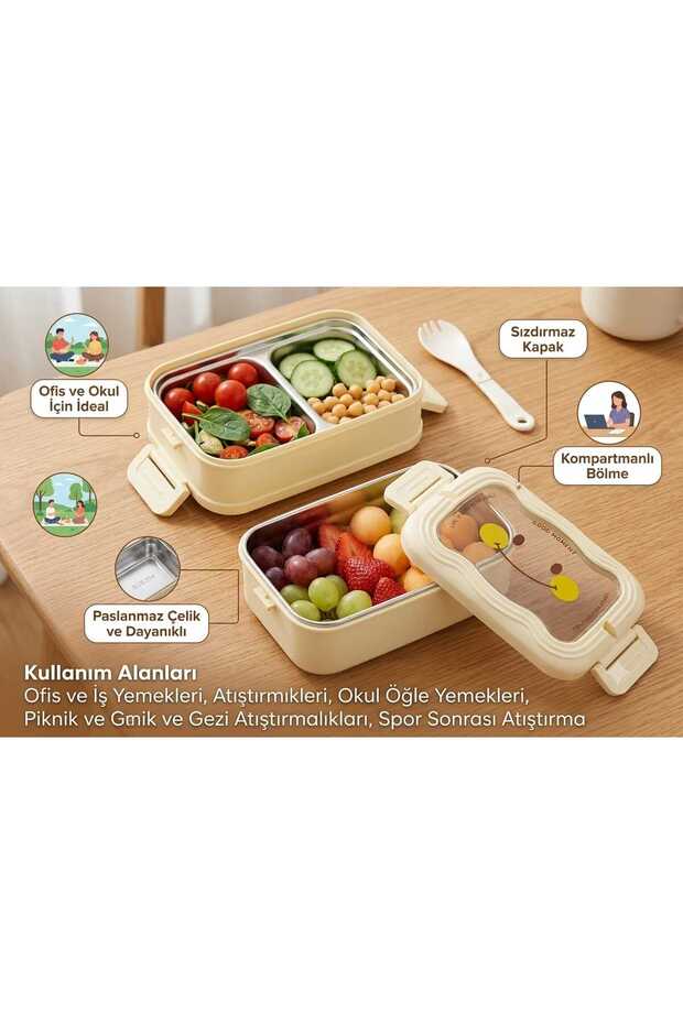 Stainless Steel Double Layered Compartmented Lunch Box Green Leak-Proof Lunchbox Food Storage Container