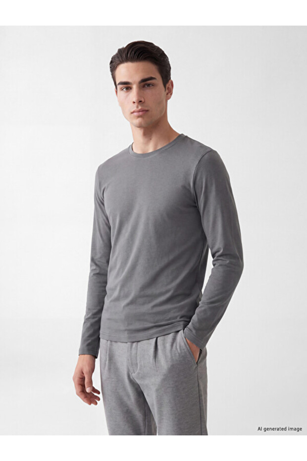Rmz Gi̇yi̇m Farkiyla Zero Roba Collar Long Sleeve Men's T-Shirt