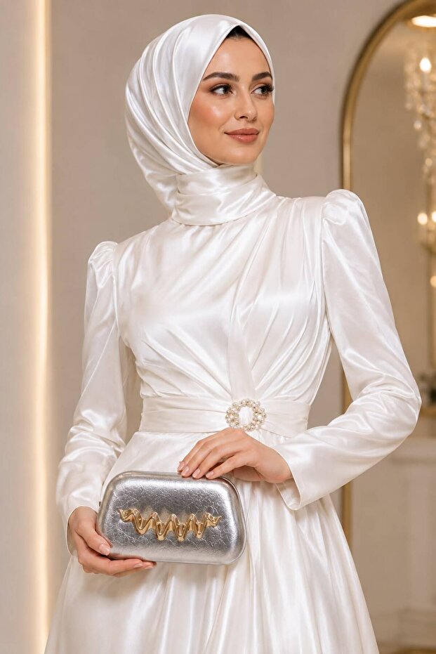 Silver Color Rustic Material Design Evening Dress Clutch with Chain Strap Hand-Held Wedding Engagement Evening Bag