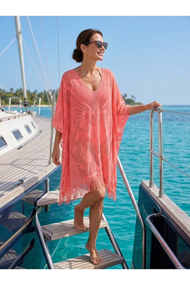 Fringed Beach Kaftan"Knitted Pareo