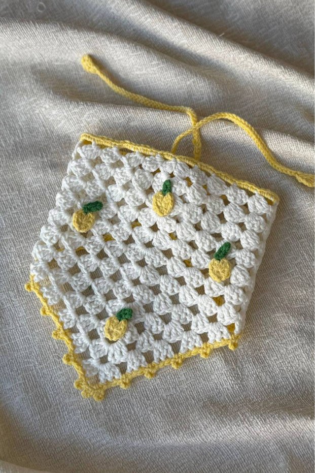 Lemon Patterned Children's Bandana, Girls' Knitted Bandana