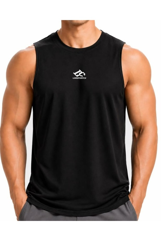 Oversize Relaxed Fit Back and Chest Printed Black Men's Tank Top / Zero Sleeve