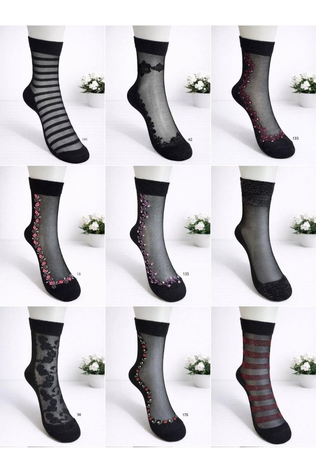 Patterned Tulle Socks 3-Pack Miss Madam