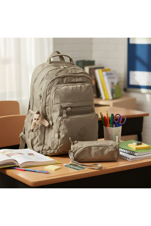 Crinkle Fabric Water Resistant Large Size Mink Clinker Backpack/Laptop Travel School Bag