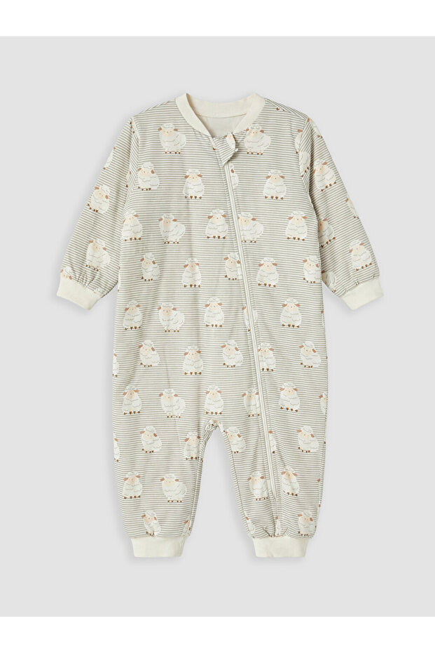Ecru Patterned Baby Boy Sleeping Bag