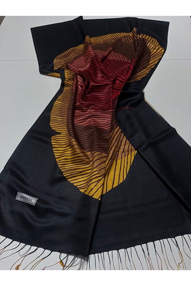 Black Gold Silk Tree Patterned Silk Shawl