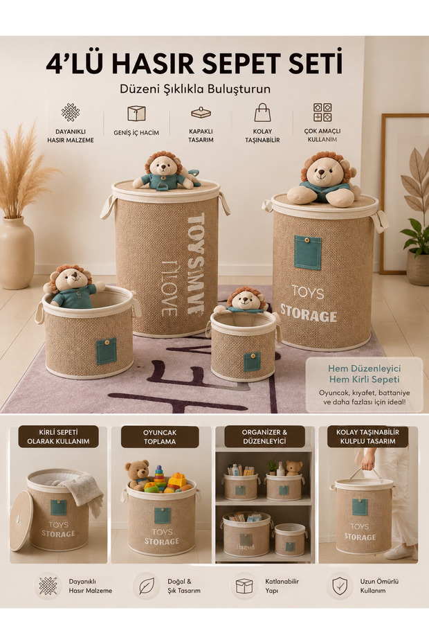 4 Piece Wicker Knitted Basket Set