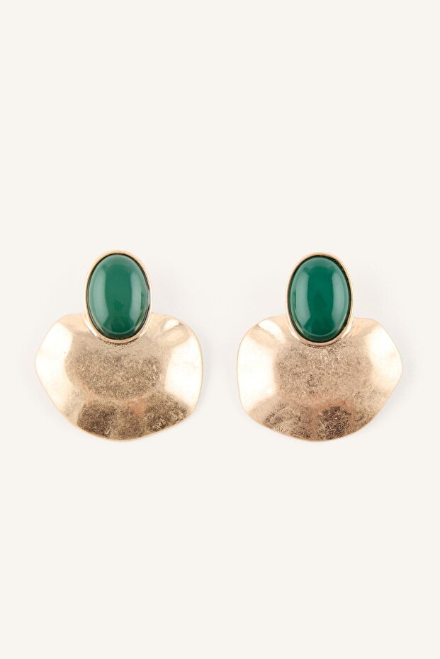 Oval Stone Textured Metal Women's Earrings I4258Axns