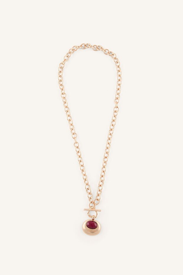 Women's Chain Detailed Stone Necklace I4283Axns