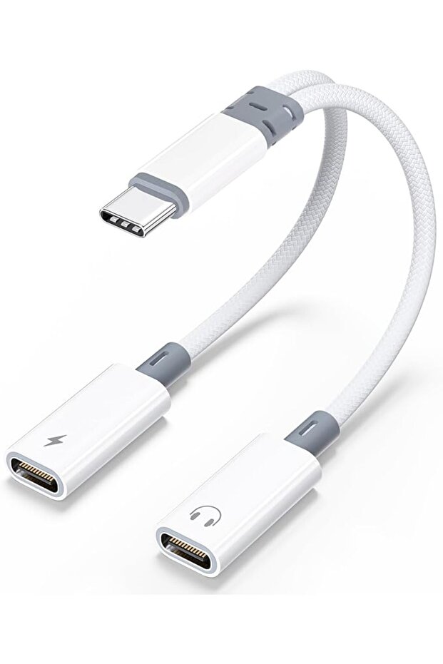 موزع USB C، محول سماعة راس وشاحن USB C مزدوج 2 في 1، كيبل دونجل صوت من النوع C مع شحن سريع بي دي 60