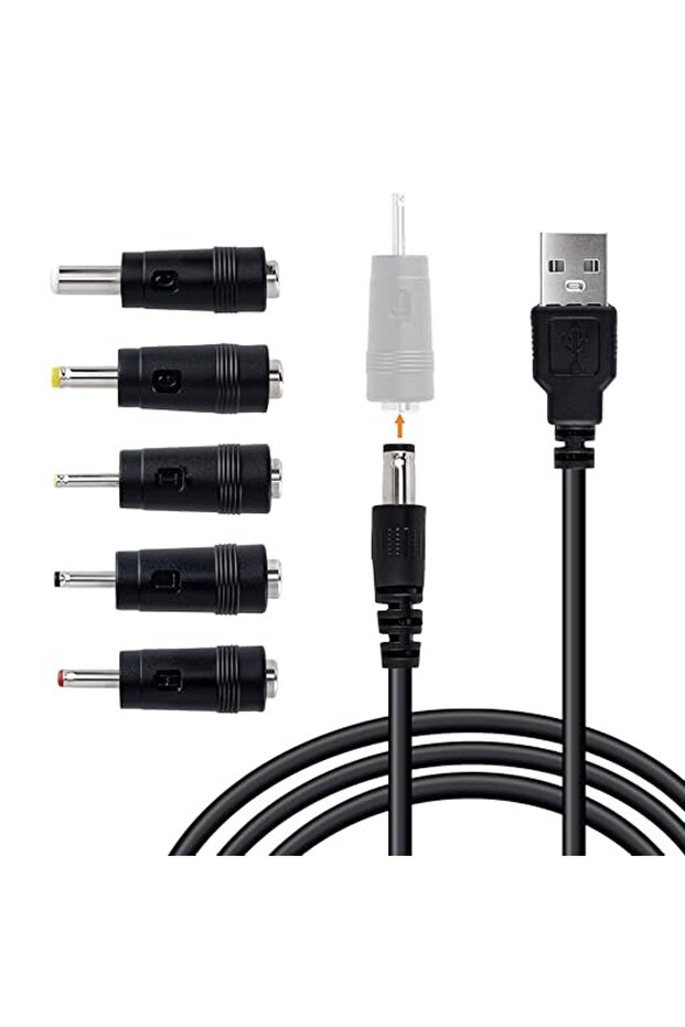ماكبازيل كيبل طاقة USB الى تيار مستمر 5 فولت بطول 1 متر مع 5 موصلات تيار مستمر قابلة للتبديل (5.5×2.