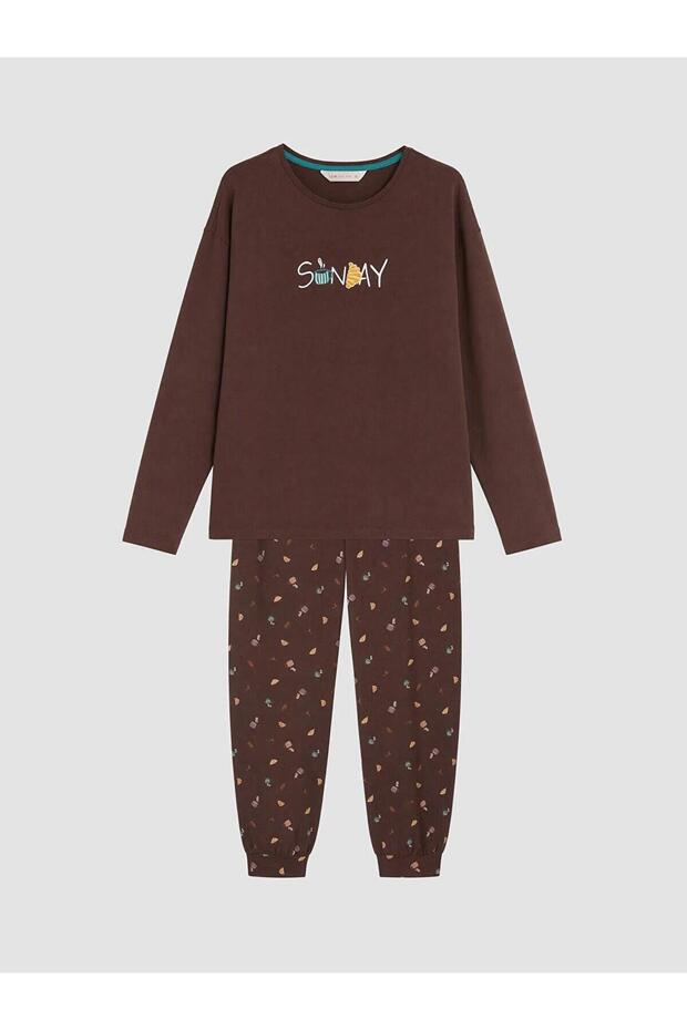 Crew Neck Printed Women's Pajama Set (W6)