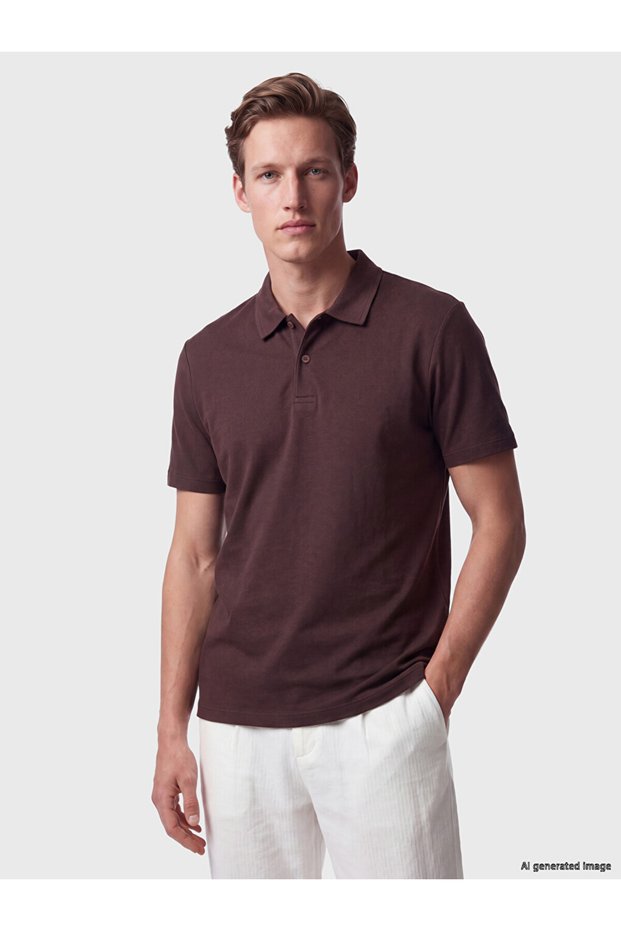 Vizyon New Season Brown Polo Collar Combed Cotton Men's T-Shirt