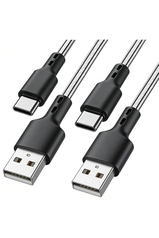كابل USB A إلى USB C، كابل شحن سريع من النوع C بقوة 2.4 أمبير، سلك بيانات بطول 3 أمتار [عبوة من قطعتين] لهاتف آيفون 1