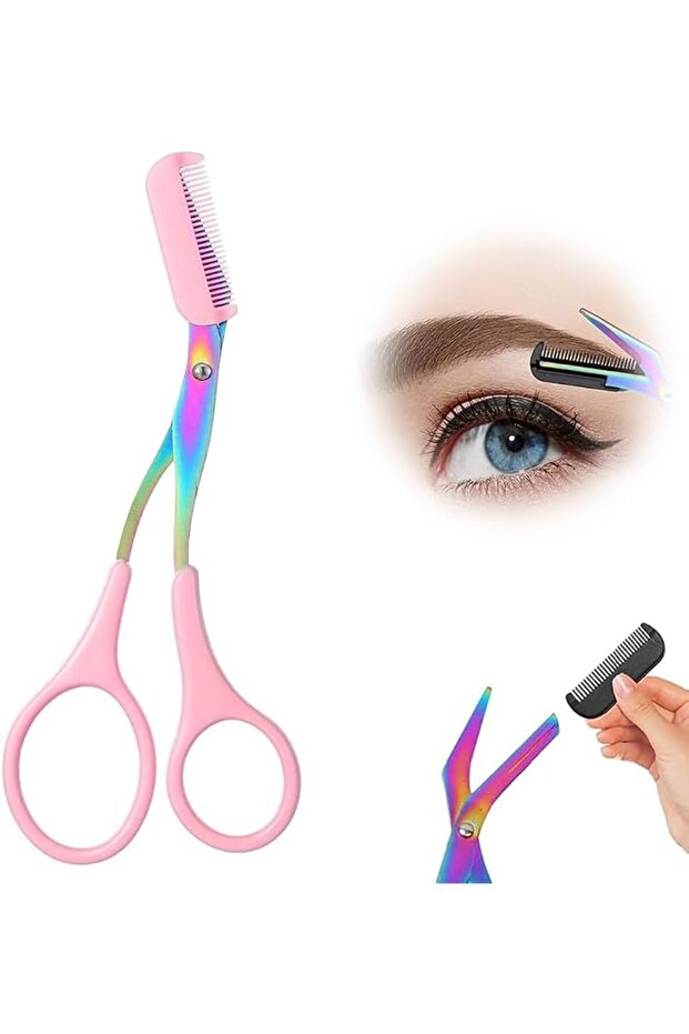 Professional 2 in 1 Eyebrow Scissors with Comb Stainless Steel Micro Eyebrow Trimmer Shaping Tool for Women