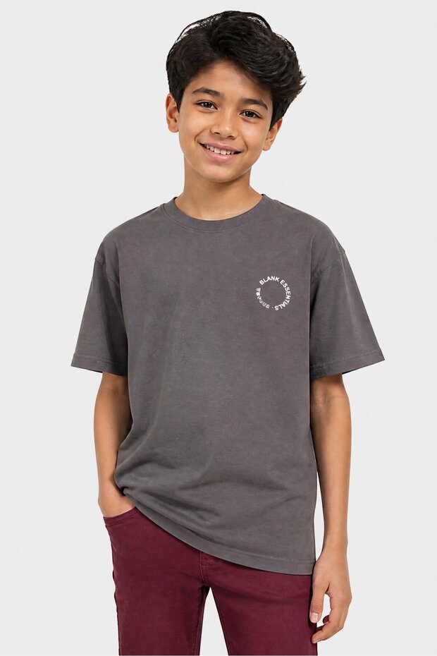 Kids Boy Short Sleeve Brand Logo T-Shirt, Grey